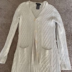 long- sleeved white sweater/cardigan
